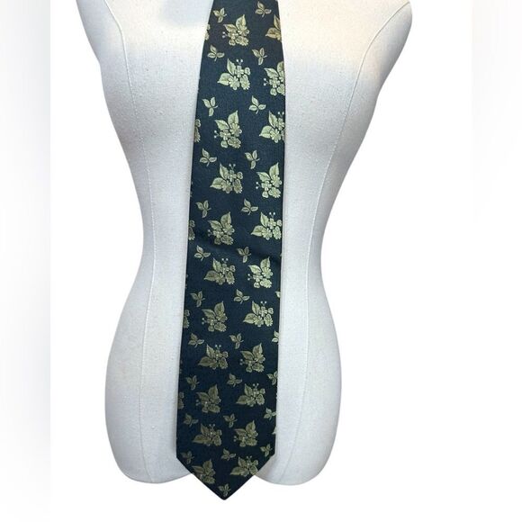 🔥 Valentino 100% Silk Floral Gold Accents Tie - Picture 4 of 16